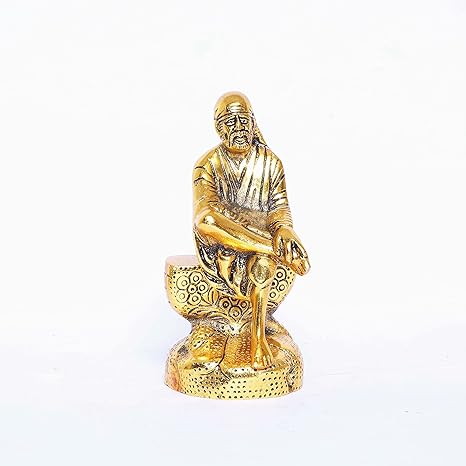 KridayKraft Shirdi Sai Baba Idol Metal Statue Showpiece for Car Dashboard & Home Office