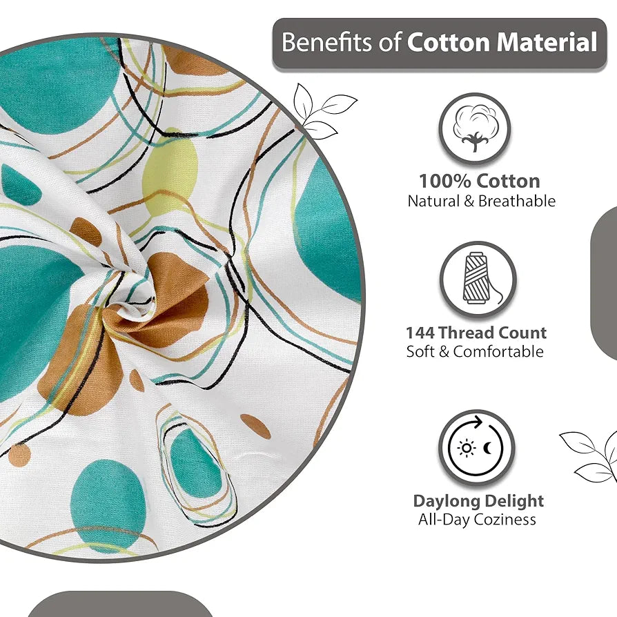 Divine Casa 100% Cotton Bedsheet for Single Bed 144 TC Bedsheet Single Size Bed Cotton with 1 Pillow Cover Colour Aqua Sand