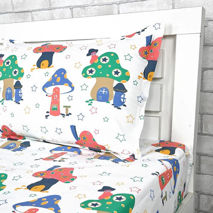 Divine Casa 144 TC 100% Cotton Single Bedsheet with 1 Pillow Cover Abstract Pattern Colour Rosin White
