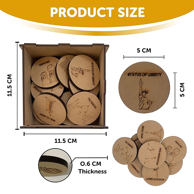 Mini Leaves Wooden Memory Card Game for 3+ 8 Wonders of the World With Wooden Box Multipurpose Game Pattern