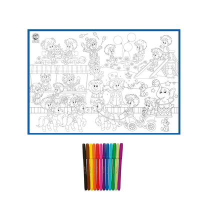 Ratna's My Coloring Mat Carnival Printed Mat of Size 40 x 27 Inches, Washable & Reusable Colouring Kit for Kids 3+ Years