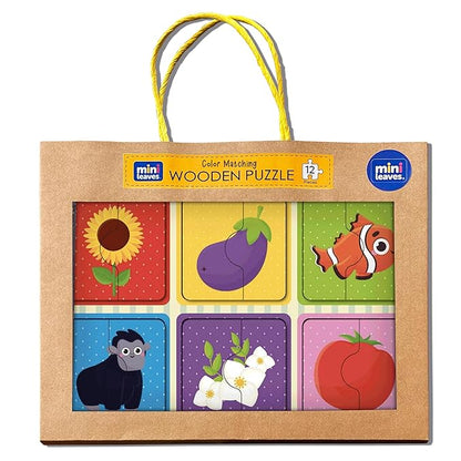 Mini Leaves 2 Piece Puzzle for Kids | Colors Jigsaw Puzzle | Set of 6 Wooden Puzzles for Kids | Educational Toys for Kids