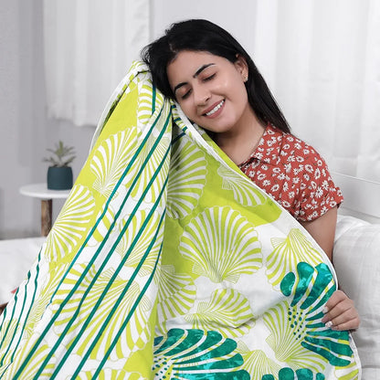 Divine Casa Glace Cotton 120 GSM Reversible Lightweight Printed Single Bed AC Dohar Blanket Quilt Colour Yellow and Blue TC - 120