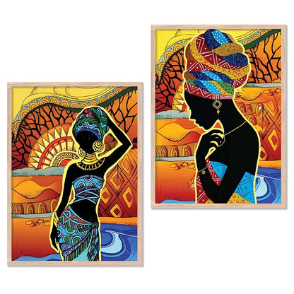 Kotart Premium African Woman Digital Painting with Frame for Home Decoration Pack of 2 Design06