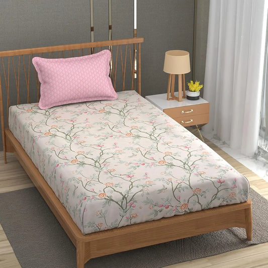 Fresh From Loom Microfiber Soft Cotton Bedsheet 200 TC Single Bed Bedsheet with 1 Pillow Cover Oyster Pink