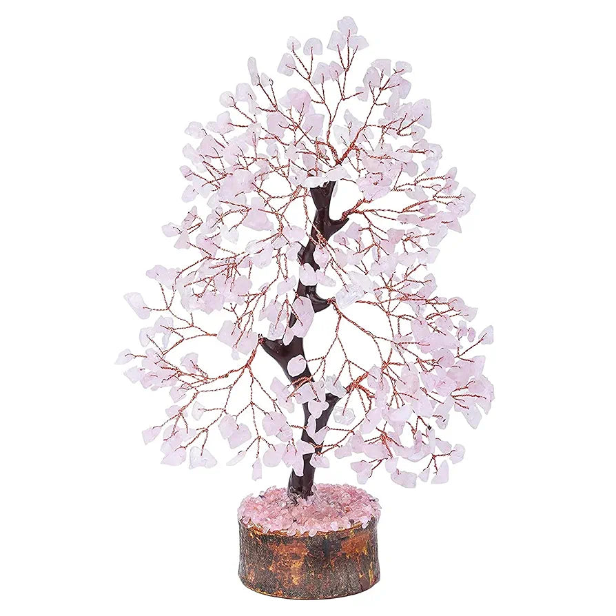 Bezavo Rose Quartz Crystal Feng Shui Tree Silver Wire