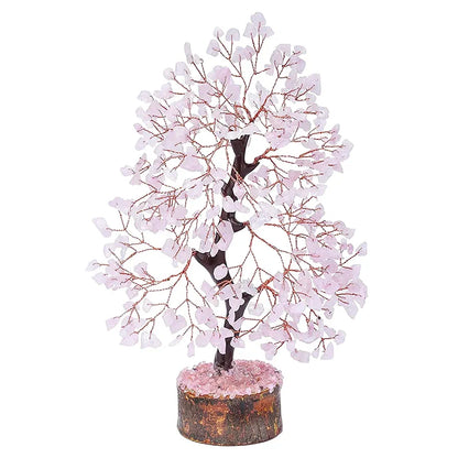 Bezavo Rose Quartz Crystal Feng Shui Tree Silver Wire
