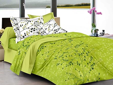Huesland by Ahmedabad Cotton 144 TC Cotton King Size Bedsheet with 2 Pillow Covers - Green(9ft x 9ft)