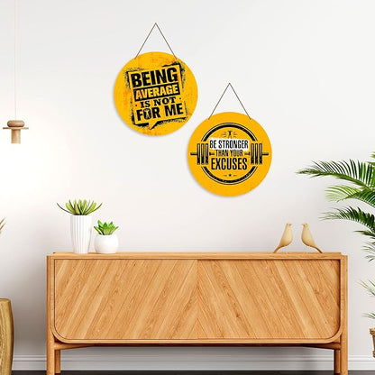 Artvibes Gym Motivational Quote Wall Hanger for Home | Wall Decor Hanging Item | Set of 2