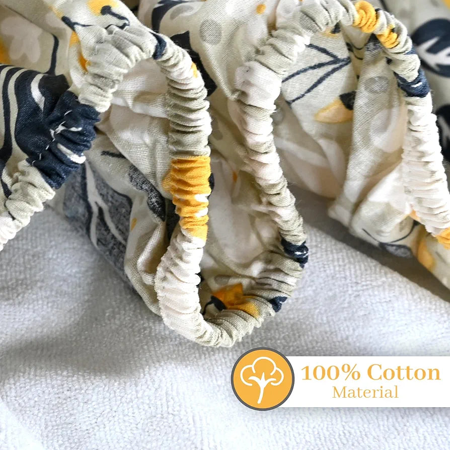 Divine Casa Floret 100% Cotton Double Fitted Bedsheet 144 TC Colour Vintage Daisies