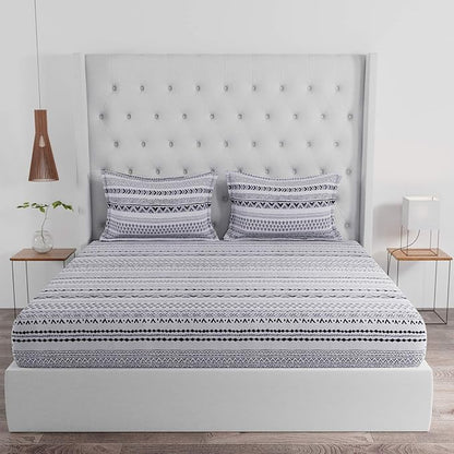 Huesland by Ahmedabad Cotton 144 TC Cotton King Size Bedsheet with 2 Pillow Covers | White and Black