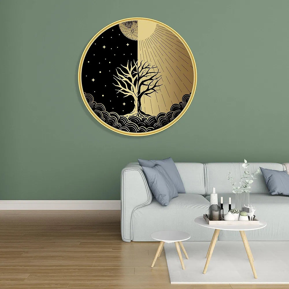 Livin'luxe Paintings Abstract Tree Modern Art Premium Sparkle Lamination Golden GR-23