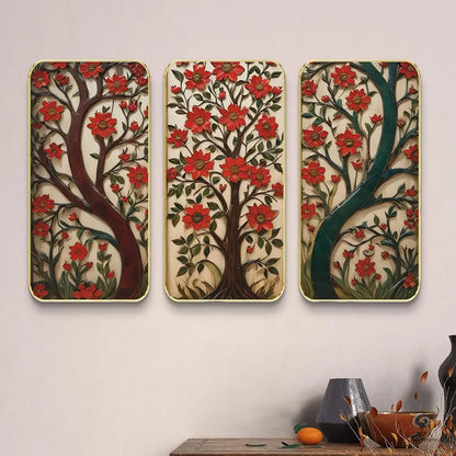 Livin'luxe Set of 3 Flowers Modern Art Boho Painting Premium Framed Laminated Wall Paintings SP-19