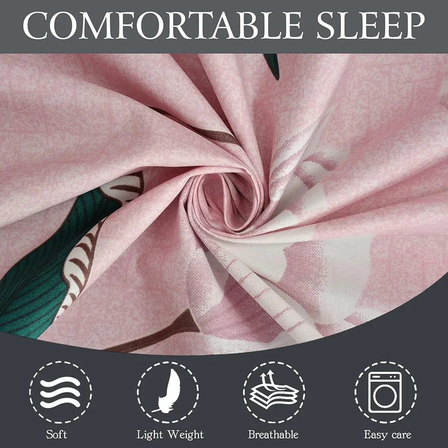 Fresh From Loom Floral King Size Bedsheet Microfiber Rotary Printed Hypoallergenic Wrinkle Free With 2 Pillow Covers Multicolor 144 TC Flamingo