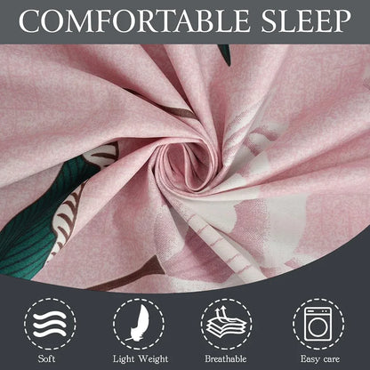 Fresh From Loom Floral King Size Bedsheet Microfiber Rotary Printed Hypoallergenic Wrinkle Free With 2 Pillow Covers Multicolor 144 TC Flamingo