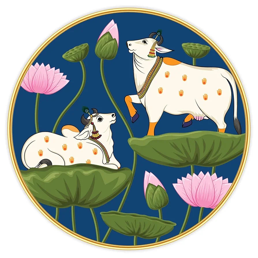 Livin'luxe Paintings Cow Pichwai Modern Art Premium Sparkle Lamination Golden GR-41