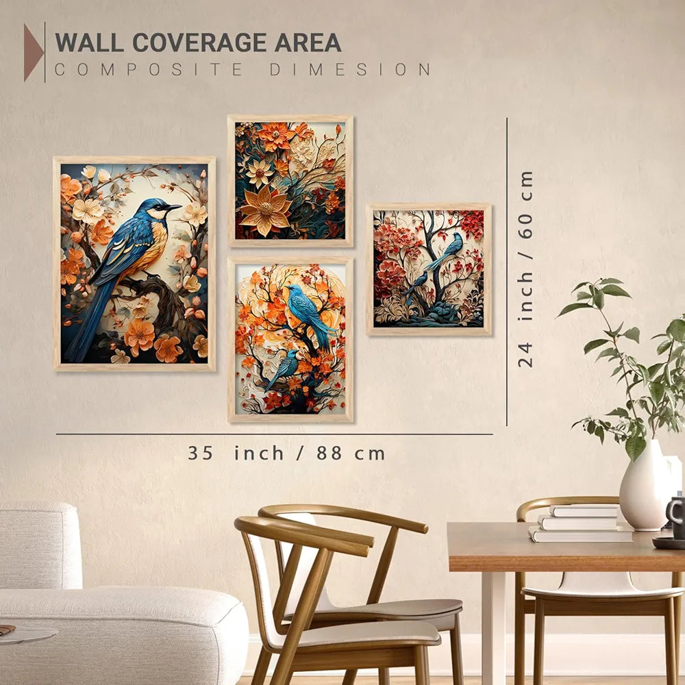kotart Nature Inspired wall Art Paintings with Frame Set of 4 Frames D