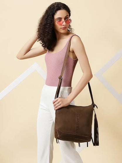Goatter Hunter Leather 12" Inch Sling Cross-Bodybag/Shoulder Bag For Girls And Women - Brown