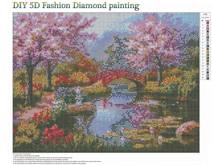 HASTHIP DIY 5D Diamond Painting by Number Kits Full Drill Rhinestone Embroidery Cross Stitch Pictures Arts Craft for Home Wall Decor,Peach Blossom Bridge-11.8x15.8In 