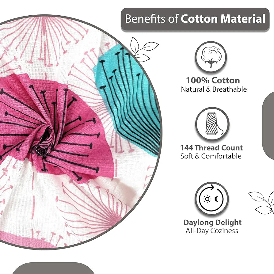 Divine Casa 144 TC 100% Cotton Single Bedsheet with 1 Pillow Cover Floral Pattern Colour Dusty Pink