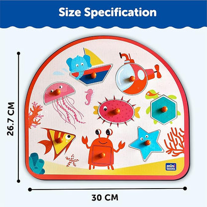 Mini Leaves Sea Treasures Wooden Knob and Peg Puzzle for 2+ Years Kids | Montessori Wooden Toys | Shape Sorter