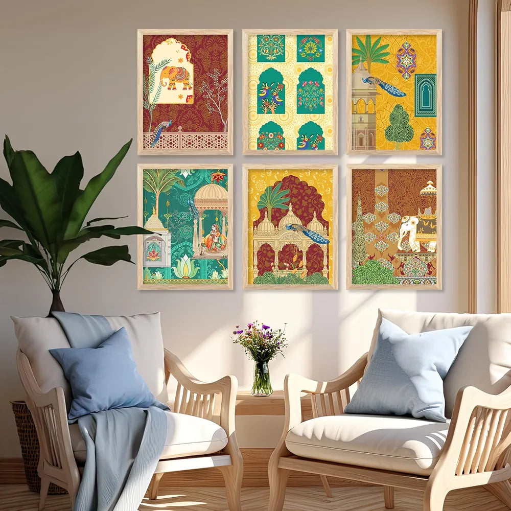 Kotart Traditional Indian Wall Art Madhubani Paintings for Living Room Framed Wall Painting Pichwai Art Painting set of 6 D