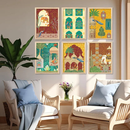 Kotart Traditional Indian Wall Art Madhubani Paintings for Living Room Framed Wall Painting Pichwai Art Painting set of 6 D