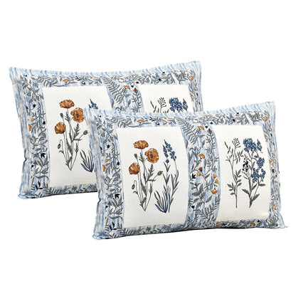 Kuber Industries Double Bedsheet with 2 Pillow Covers 160 TC Premium Cotton Dezier Check Flower Blue