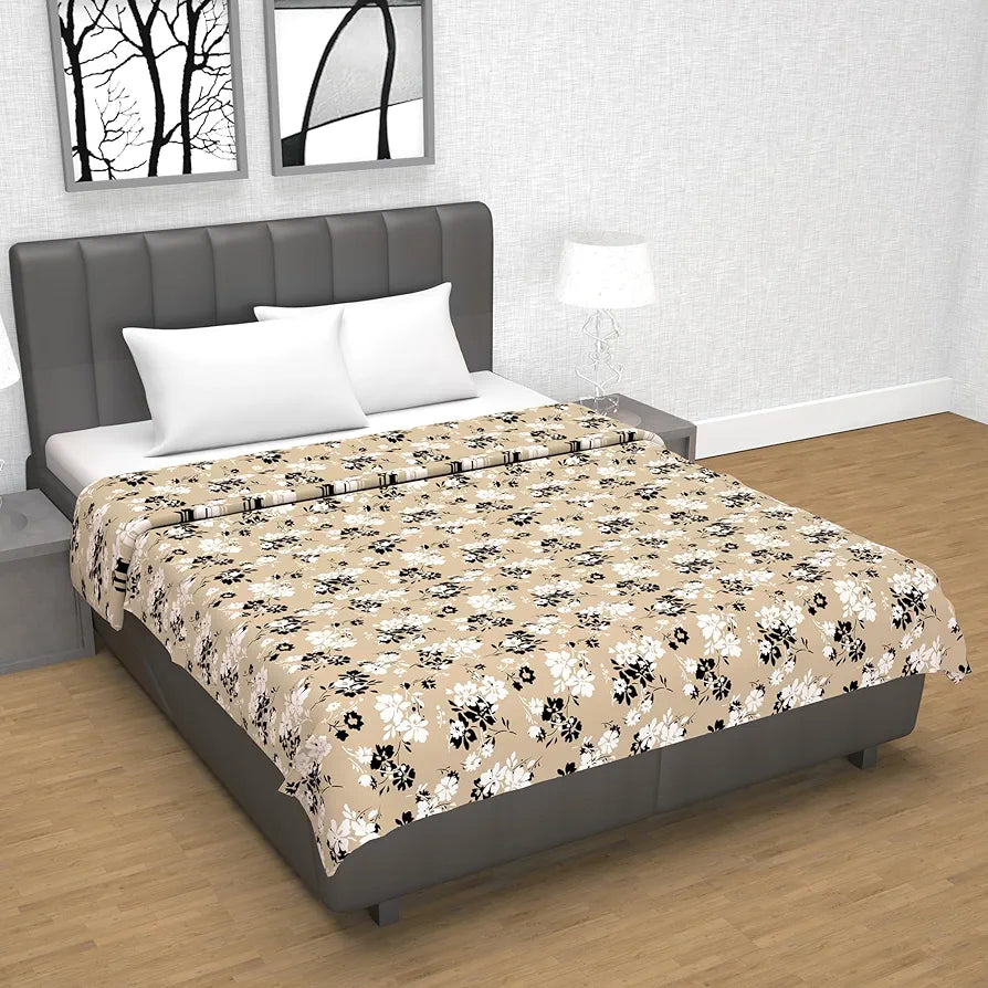 Divine Casa 100% Cotton Double Bed Dohar Lightweight & Breathable AC Blanket Colour Ivory & Sunflower Yellow