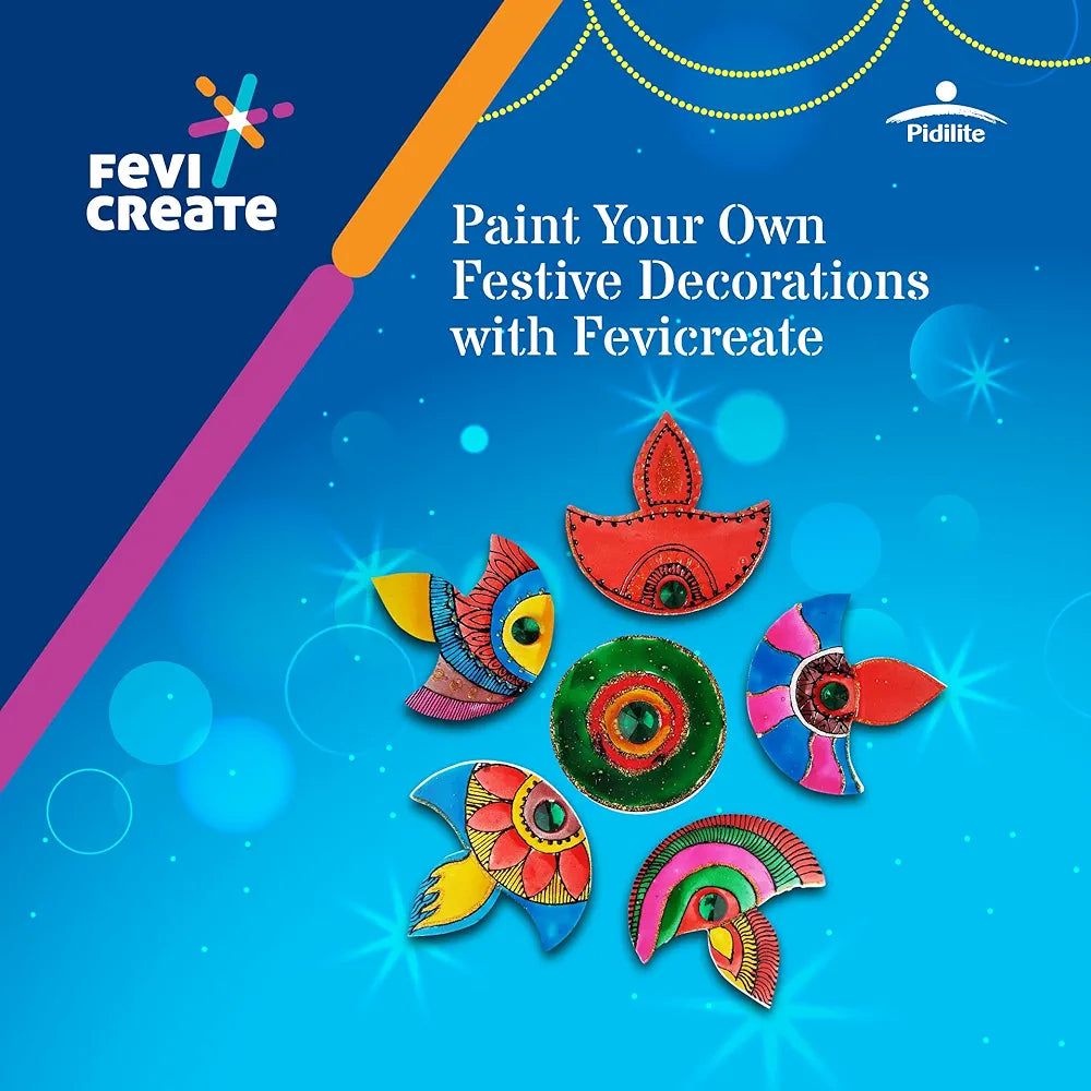 Fevicreate Dazzling Decoration Kit | Paint Your Own Festive Decoration | Contains Diya Cut-Outs, Tea-Light Holders, Decorative Stones & More | by Fevicol | Decorative Items for Festive and Gifting