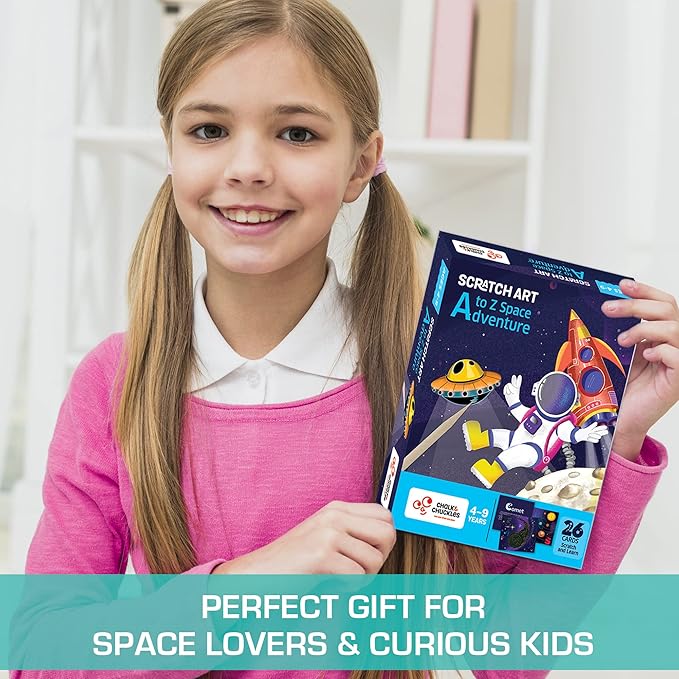 Chalk and Chuckles a to Z Space Adventure | Scratch Art Craft for Kids 4-9 Years | 2 in 1 Learning Activities