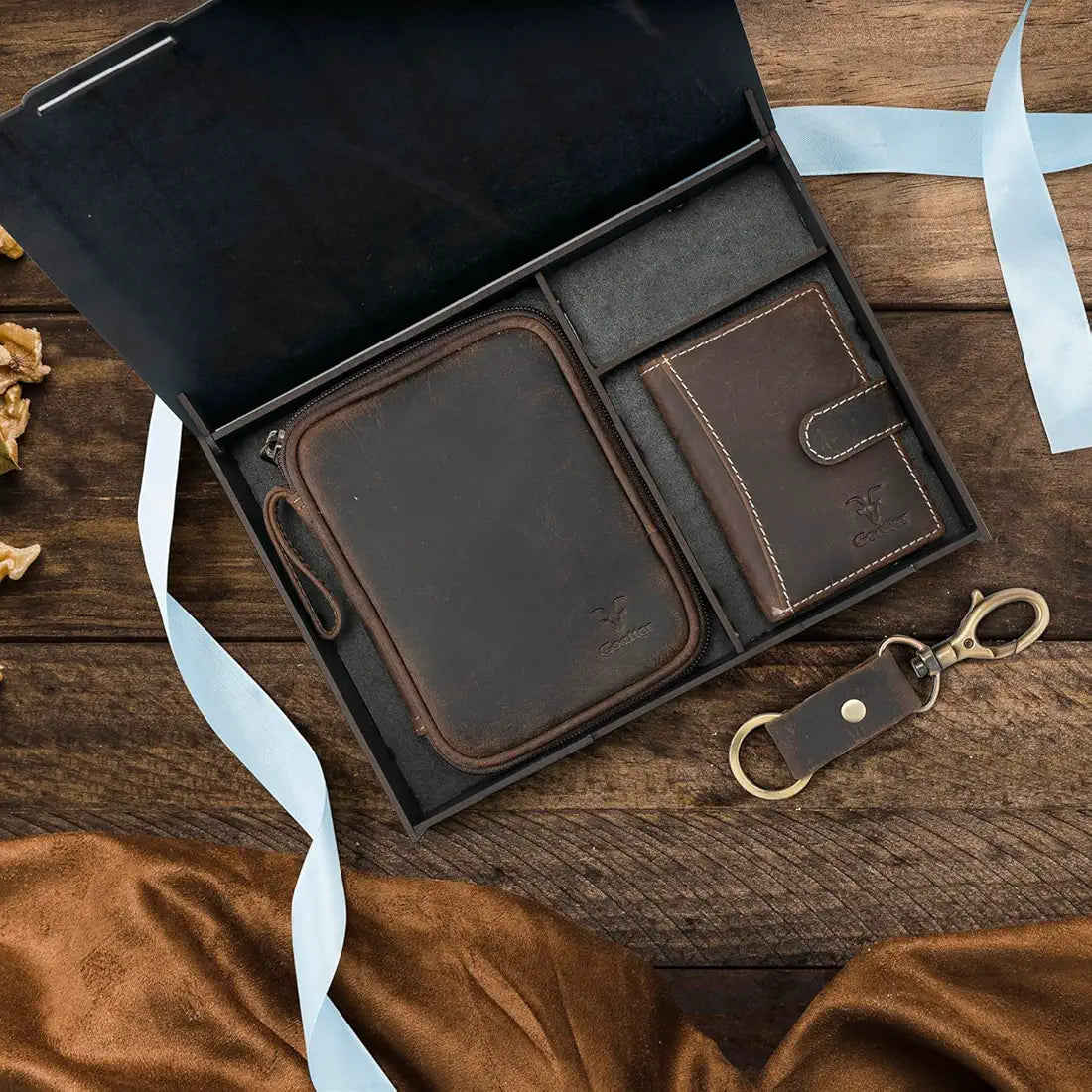 Goatter Genuine Leather Gift Hamper for Men, Leather Wallet & Organizer and Key Chain, 