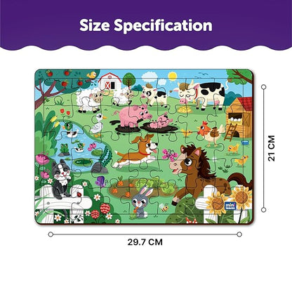 Mini Leaves Farmyard Animals Wooden Jigsaw Puzzles | Eco-friendly Wooden Toy | Puzzle Set for Kids | Multicolor | 35 Pieces