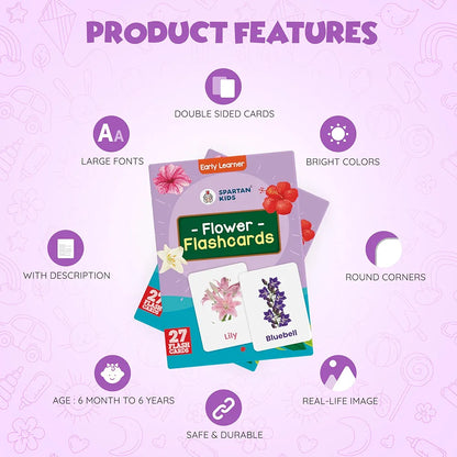 SPARTAN KIDS Flower Flash Cards for Kids | 27 Early Learning Flash Cards Easy & Fun Way of Learning 1 Year to 6 Years Babies, for Cognitive_Skills