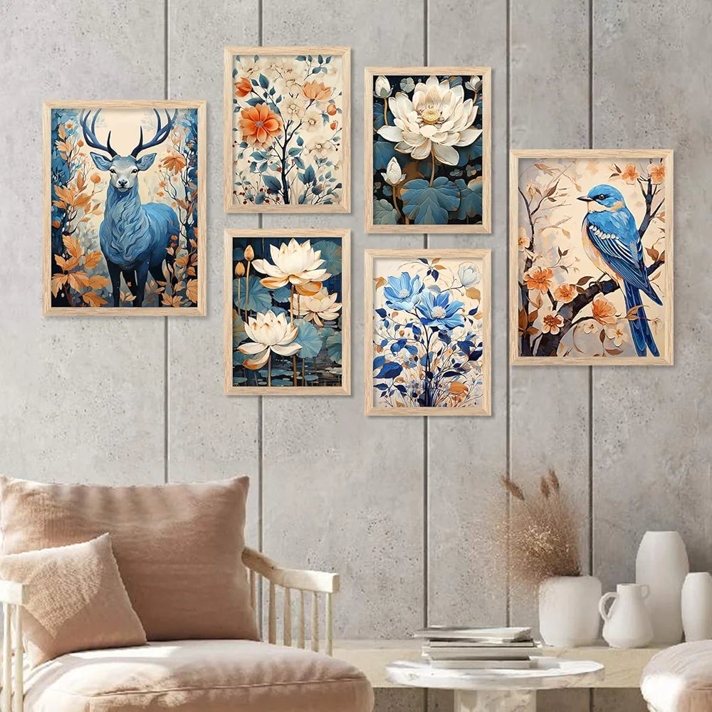 Kotart Madhubani Paintings Modern Art Wall Decor Framed Paintings Set of 6 Multicolor H