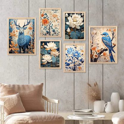 Kotart Madhubani Paintings Modern Art Wall Decor Framed Paintings Set of 6 Multicolor H