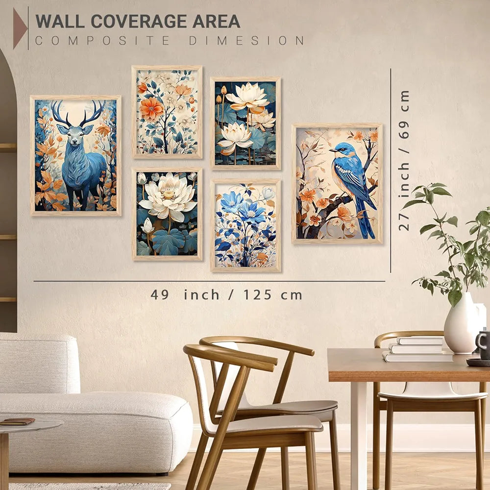 Kotart Madhubani Paintings Modern Art Wall Decor Framed Paintings Set of 6 Multicolor H