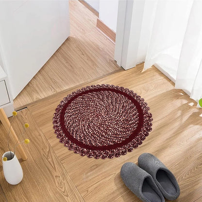 Kuber Industries Door Mat Round Shape Feather Door Mat Large Maroon Colour