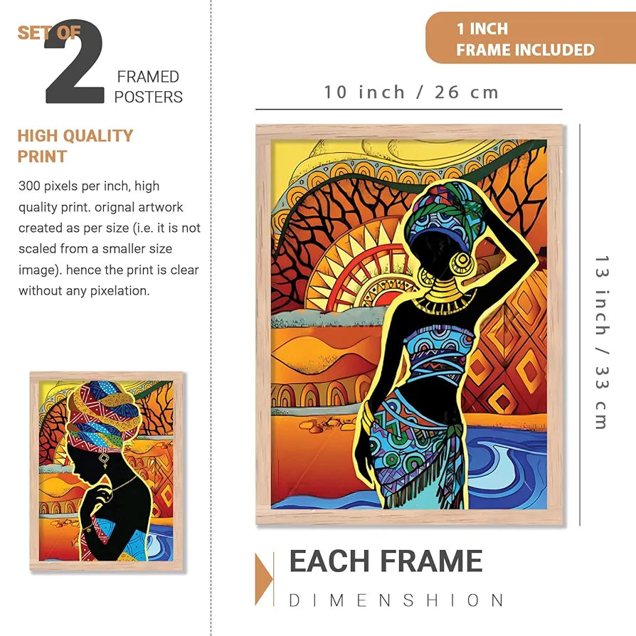 Kotart Premium African Woman Digital Painting with Frame for Home Decoration Pack of 2 Design06