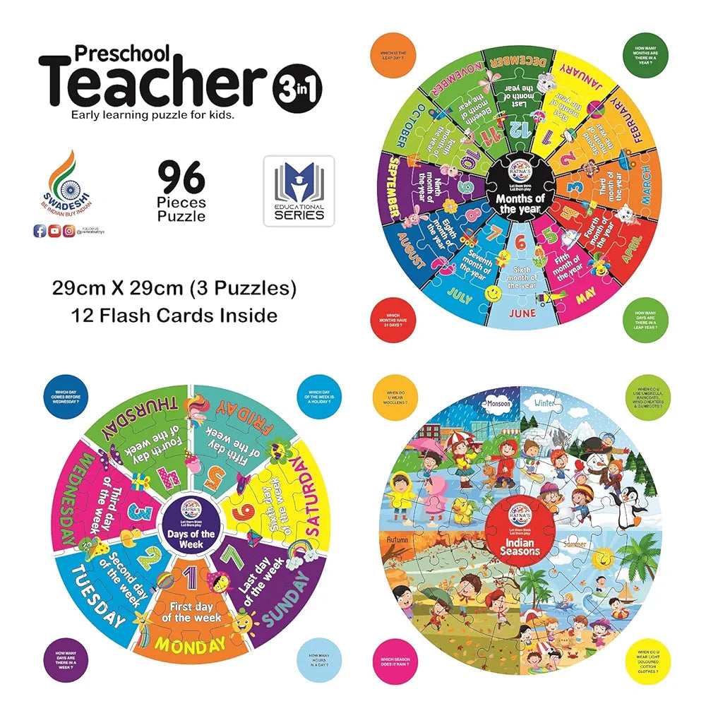 Preschool Teacher 3 in 1|A Perfect Early Learner Jigsaw Puzzle for Kids|Learn More About Days of The Week,Months of The Year & Different Indian Seasons