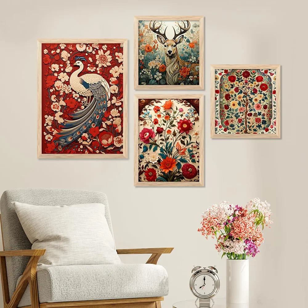 Kotart Madhubani Art Paintings with Frame Traditional Framed Painting Set of 4 Frames E