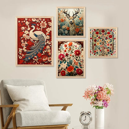 Kotart Madhubani Art Paintings with Frame Traditional Framed Painting Set of 4 Frames E