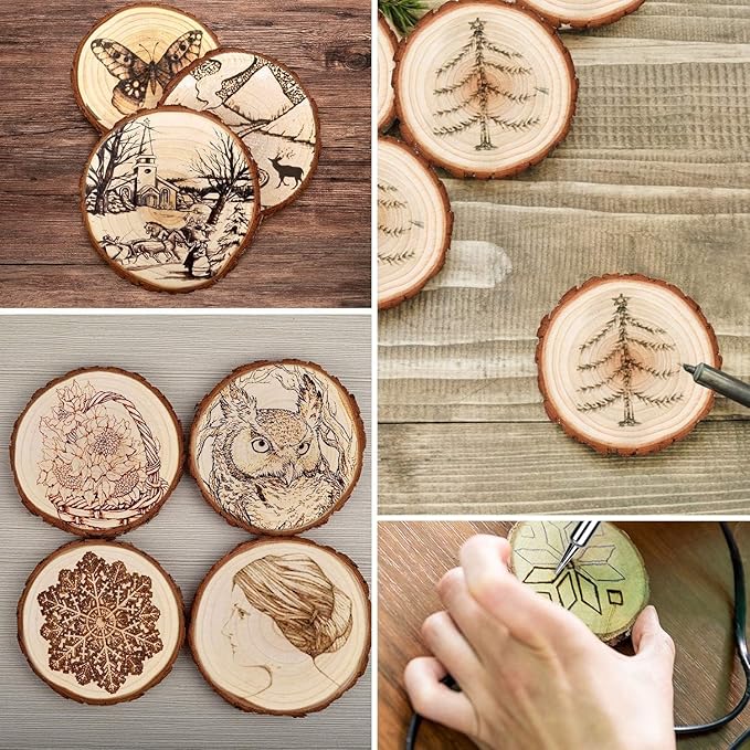 Hobby India Natural Mango Wooden Round Diy Craft Coasters for Your Drinks | Beverages & Bar Glasses