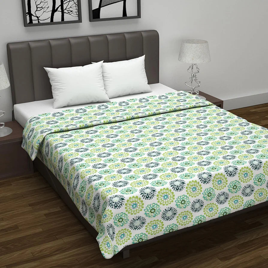 Divine Casa Floret 100% Cotton Double Dohar 120 GSM Soft & Lightweight Throw Blanket Colour Green Blue
