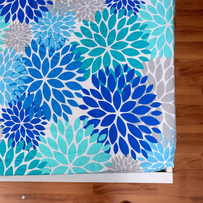 Divine Casa 144 TC Cotton Floral Print King Size Double Bed Elastic Fitted Bedsheet with 2 Pillow Cover Colour French Blue