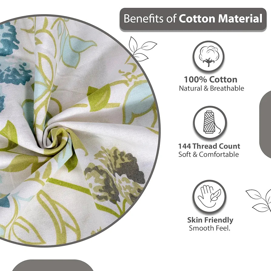 Divine Casa Bedsheet for Single Size Bed 144 TC Cotton Bedsheet for Single Size Bed with 1 Pillow Cover  Floral Colour Green Blush