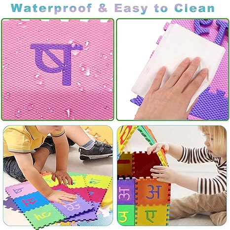 FunBlast 48 Pieces Hindi Varnmala Mini Puzzle Foam Mat for Kids Interlocking Hindi Alphabet Puzzle