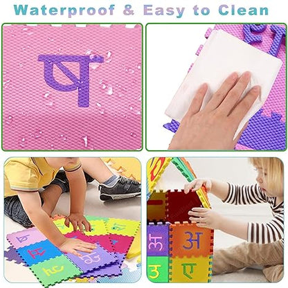 FunBlast 48 Pieces Hindi Varnmala Mini Puzzle Foam Mat for Kids Interlocking Hindi Alphabet Puzzle