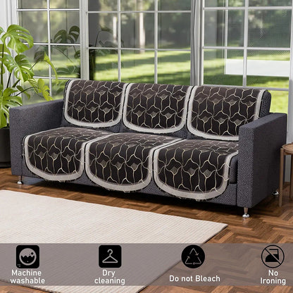Kuber Industries Set of 10 Anti-Skid Sofa Cover 5-Seater Arabica Look Brown & Golden Foil
