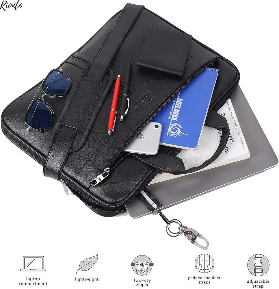 RIONTO Messenger Bag - Laptop Bag for Men, PU Leather Expandable Office Bag for Men | Supports Laptop Upto 15.6 inches 